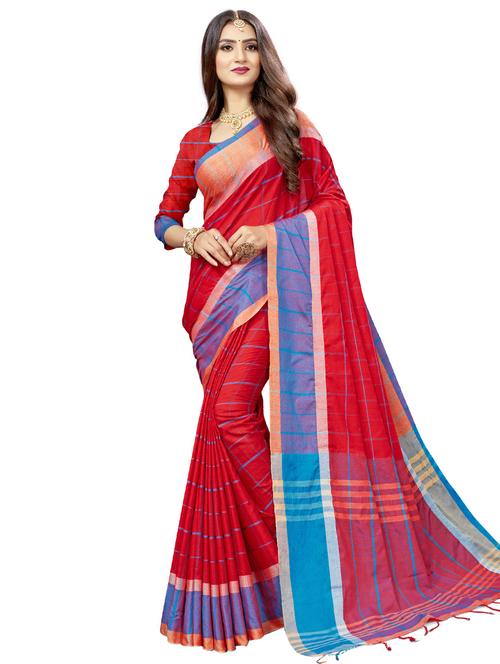 women's bordered red colored saree with blouse - 17234782 - Very Small Image - 1