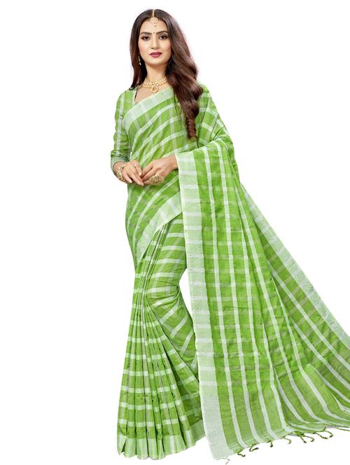 women's checks green colored saree with blouse - 17234795 - Very Small Image - 1