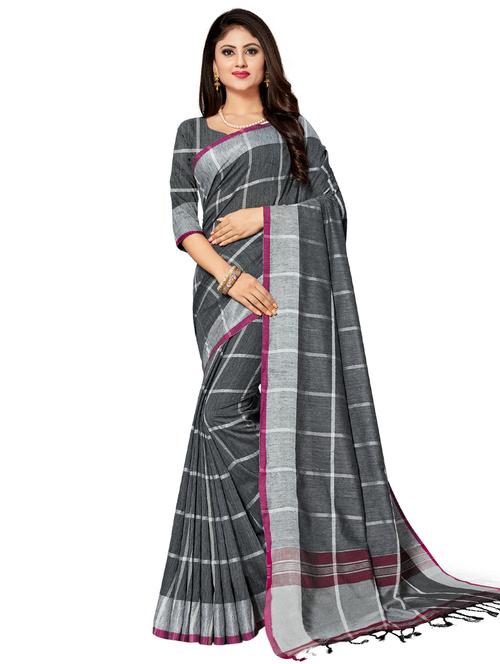 checkered woven saree with blouse - 17234808 - Very Small Image - 1