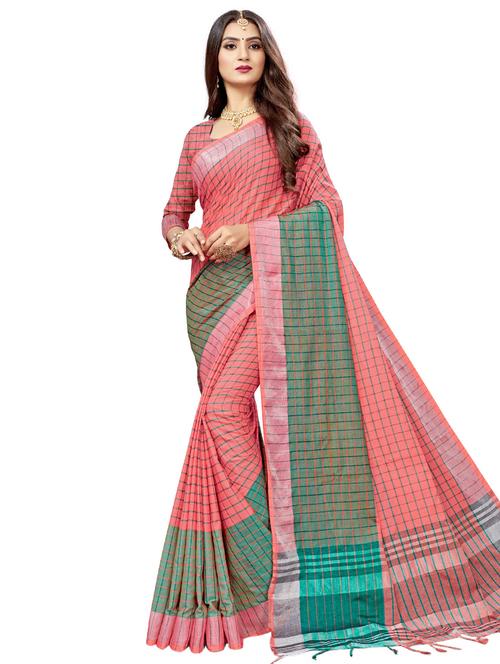 women's self design peach colored saree with blouse - 17234827 - Very Small Image - 1