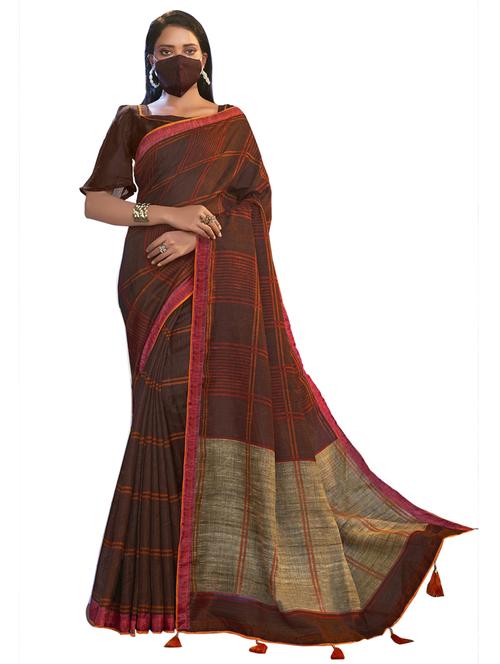 printed saree with mask with blouse - 17235914 - Very Small Image - 1