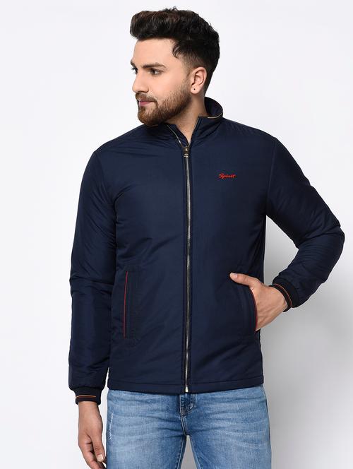 navy blue solid casual jacket - 17236764 - Very Small Image - 1