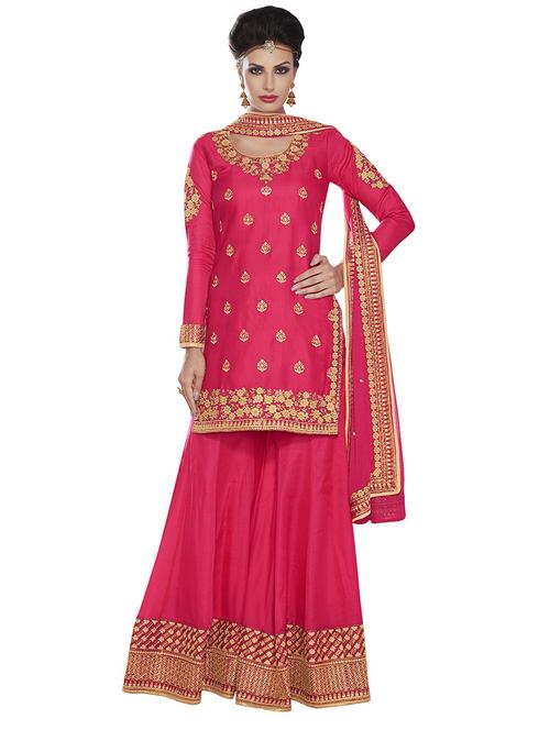 embroidered sharara semi-stitched suit - 17237404 - Very Small Image - 1