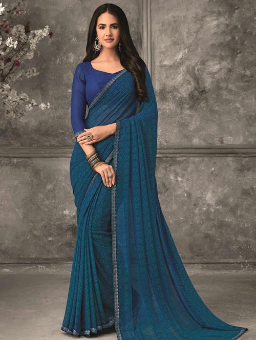 bordered printed saree with blouse - 17239811 - Very Small Image - 1