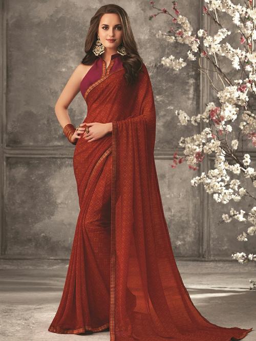 bordered printed saree with blouse - 17239812 - Very Small Image - 1
