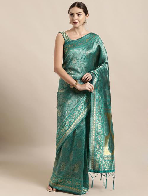 self design banarasi saree with blouse - 17239866 - Very Small Image - 1