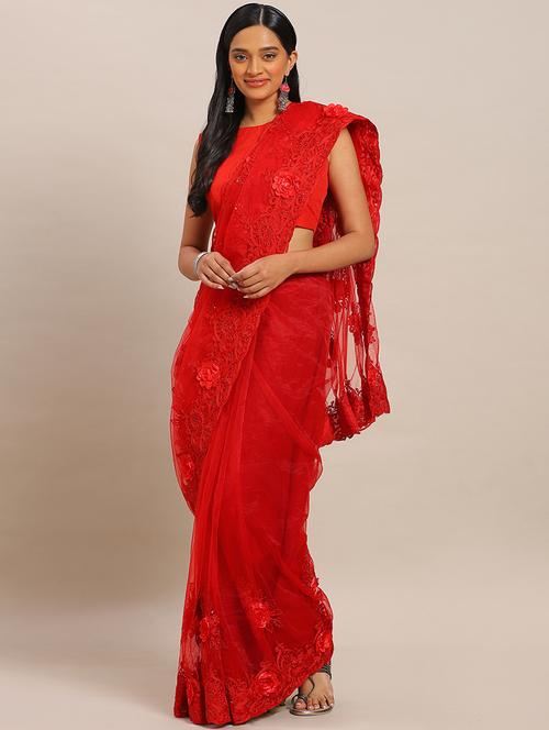 solid embroidered saree with blouse - 17239871 - Very Small Image - 1