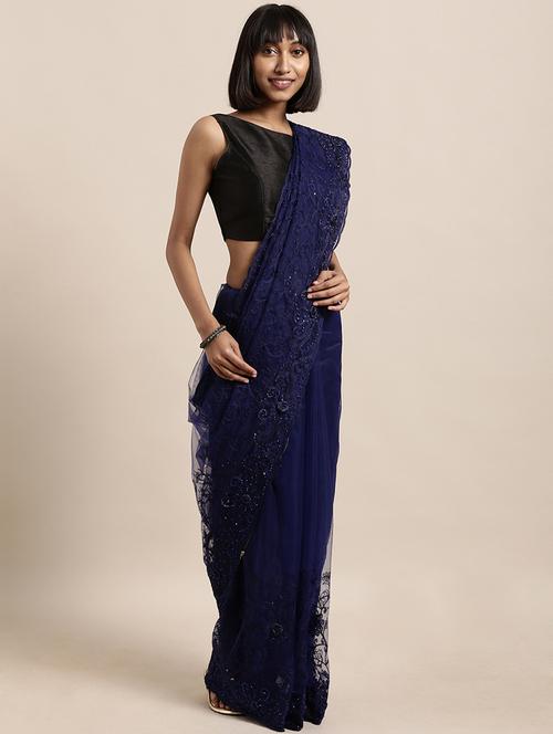 solid embroidered saree with blouse - 17239872 - Very Small Image - 1