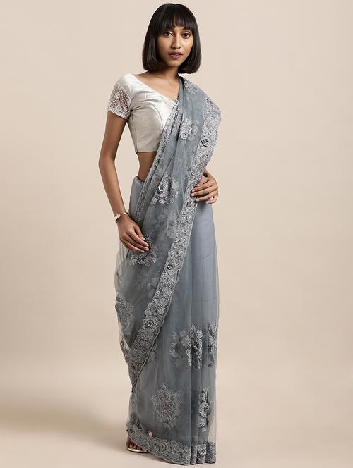solid embroidered saree - 17239874 - Very Small Image - 1