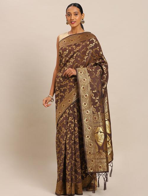 self design banarasi saree with blouse - 17239921 - Very Small Image - 1