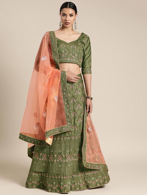 embroidered flared unstitched lehenga - 17240591 - Very Small Image - 1