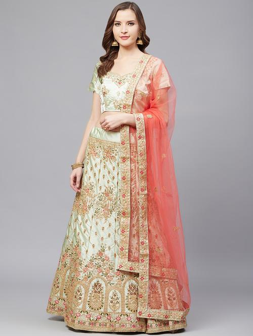 embroidered flared unstitched lehenga - 17240595 - Very Small Image - 1