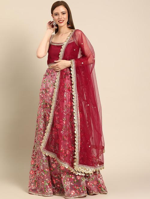 embroidered flared unstitched lehenga - 17240617 - Very Small Image - 1