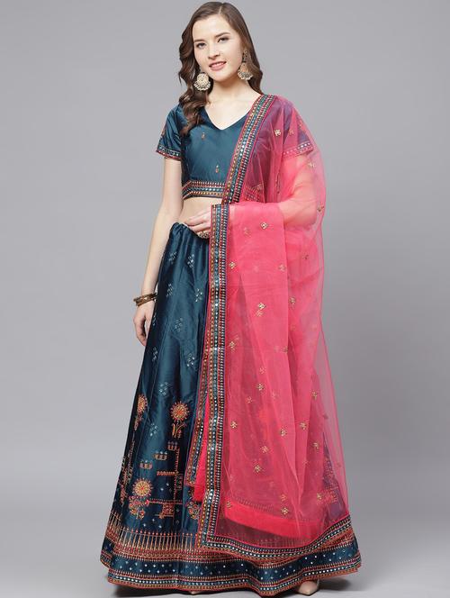 embroidered flared unstitched lehenga - 17240639 - Very Small Image - 1