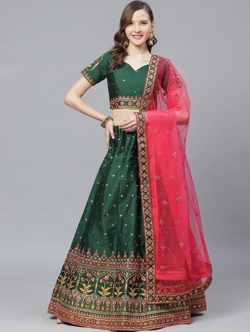 embroidered flared unstitched lehenga - 17240646 - Very Small Image - 1