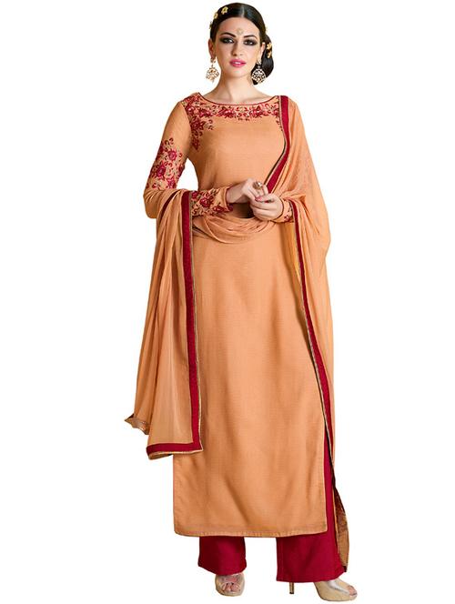 embroidered palazzo semi-stitched suit - 17241445 - Very Small Image - 1