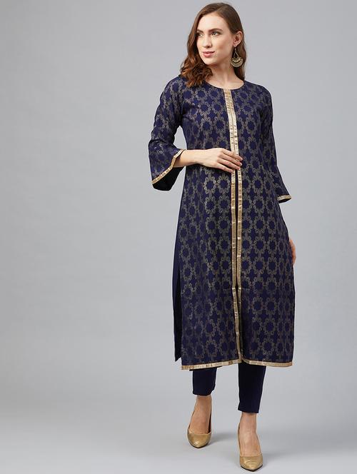 foil print kurta pant set - 17242224 - Very Small Image - 1