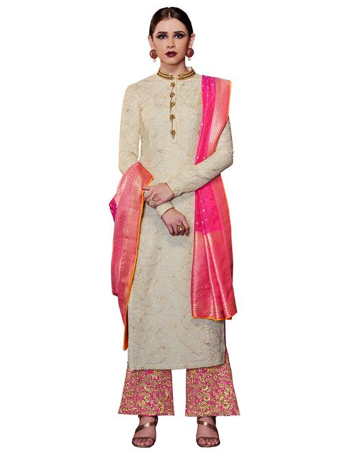 embroidered palazzo semi-stitched suit - 17243210 - Very Small Image - 1