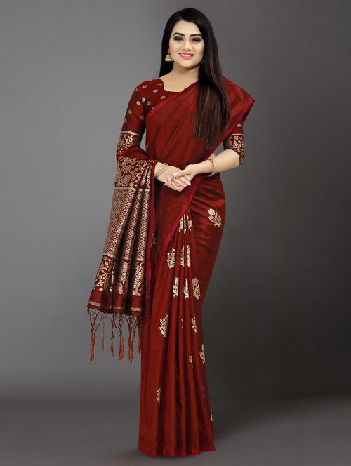 self design banarasi saree with blouse - 17245026 - Very Small Image - 1