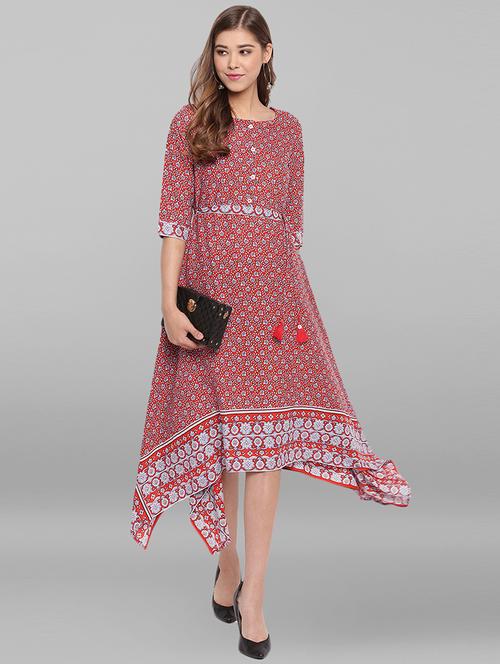 floral print asymmetric ethnic dress - 17246621 - Very Small Image - 1