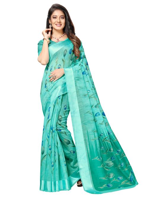 turquoise linen handloom saree with blouse - 17246933 - Very Small Image - 1