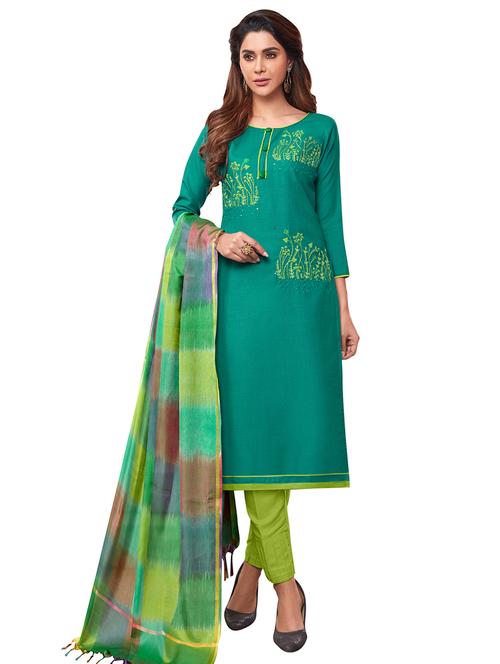 embroidered straight pant unstitched suit - 17246945 - Very Small Image - 1