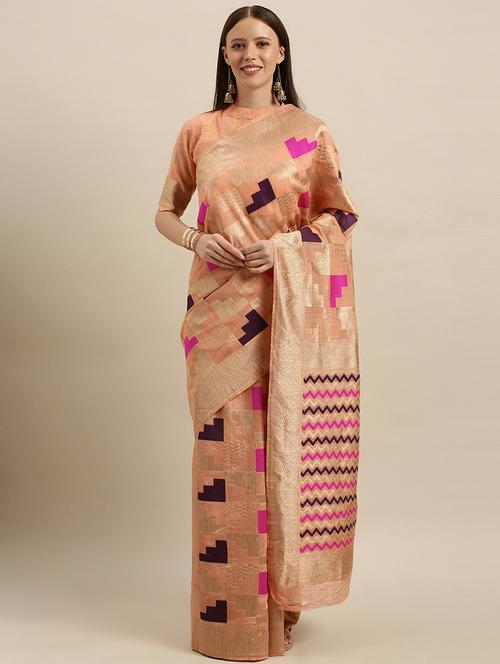 self design banarasi saree with blouse - 17248757 - Very Small Image - 1