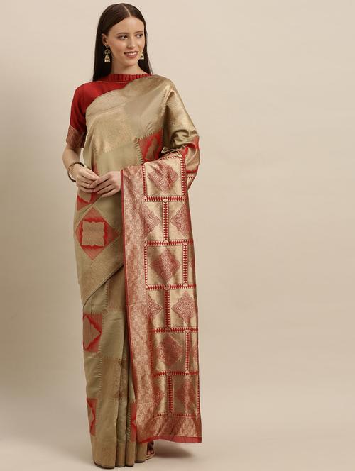 self design zari work banarasi saree with blouse - 17248789 - Very Small Image - 1