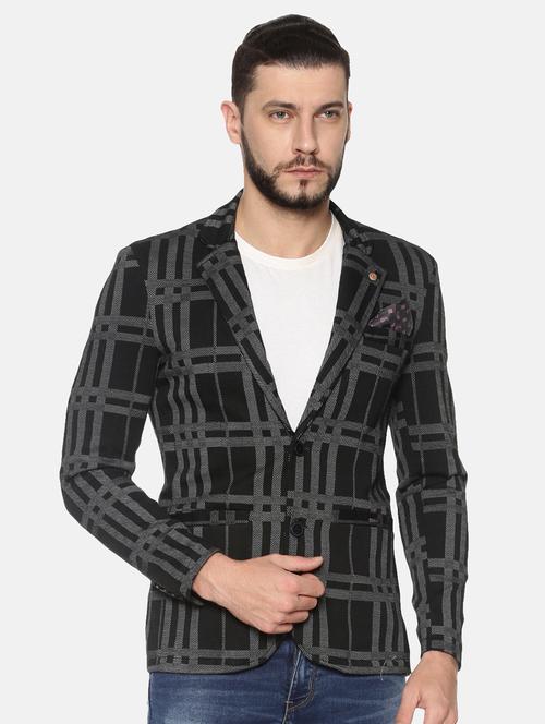 black checkered single breasted casual blazer - 17257088 - Very Small Image - 1