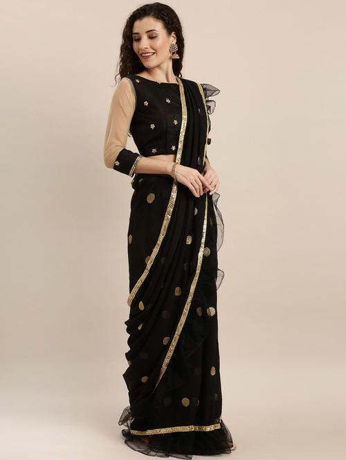 ruffle embroidered saree with blouse - 17257805 - Very Small Image - 1