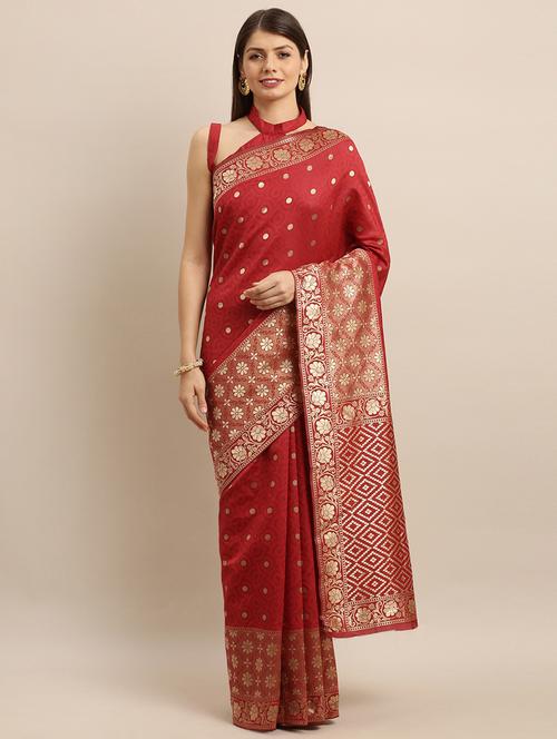 self design banarasi saree with blouse - 17257810 - Very Small Image - 1