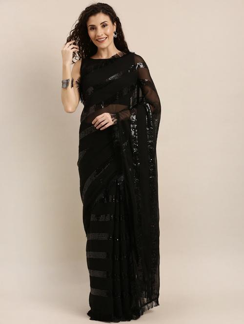fringes solid saree with blouse - 17257828 - Very Small Image - 1