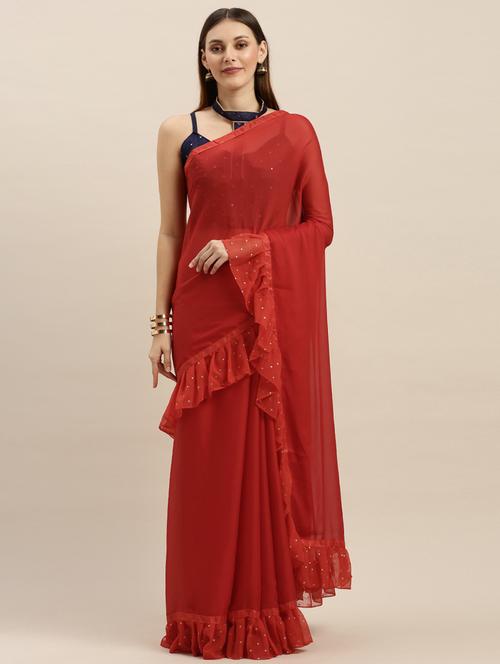 solid bordered saree with blouse - 17257831 - Very Small Image - 1