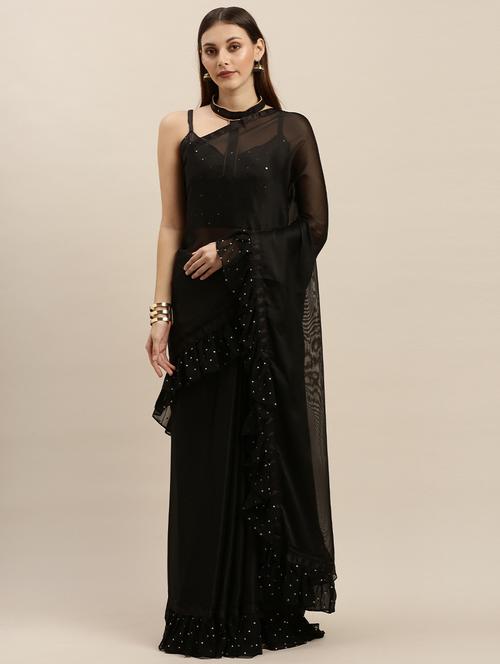 solid bordered saree with blouse - 17257832 - Very Small Image - 1