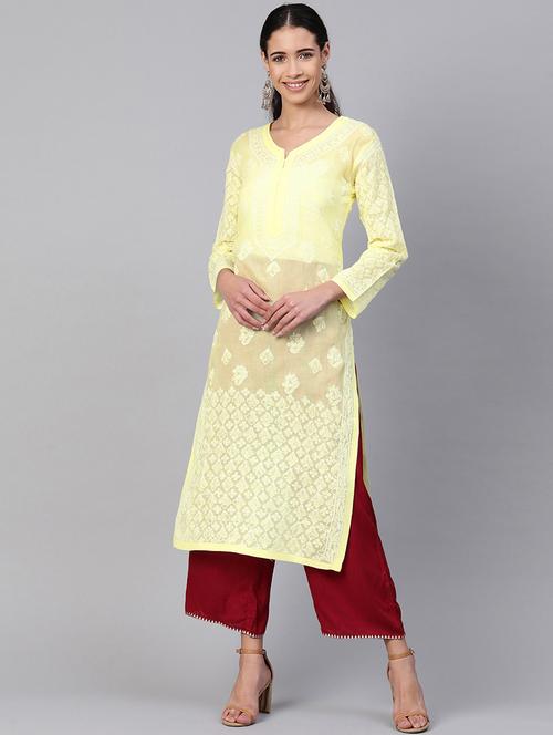 chikankari straight kurta - 17257934 - Very Small Image - 1