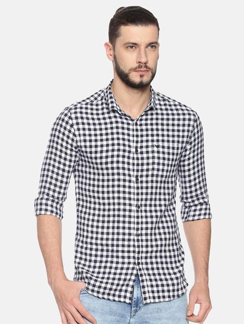 navy blue checkered casual shirt - 17258400 - Very Small Image - 1