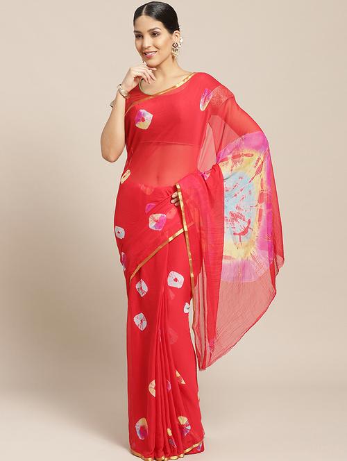 printed tie & dye saree with blouse - 17258510 - Very Small Image - 1