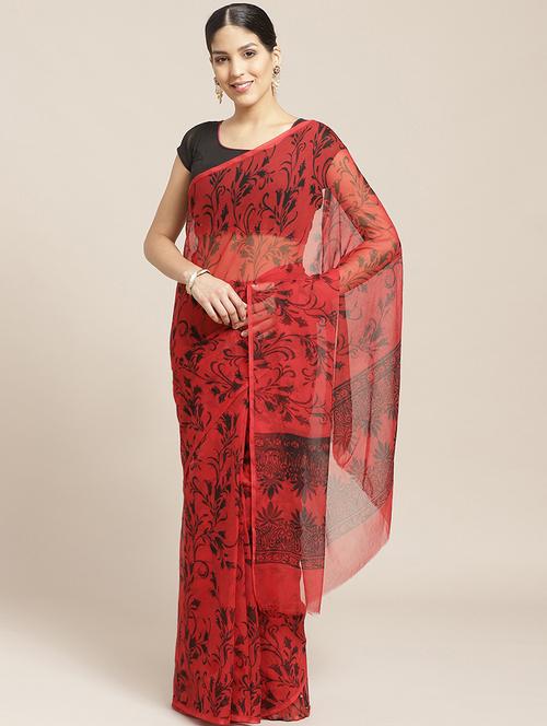 floral printed saree with blouse - 17258515 - Very Small Image - 1