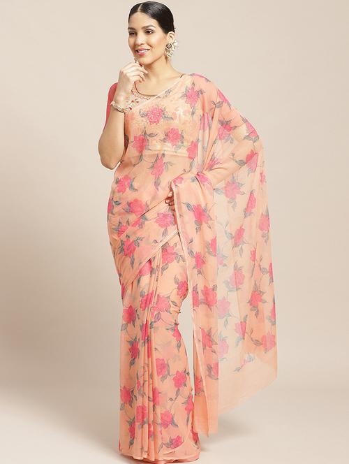 peach chiffon printed saree - 17258516 - Very Small Image - 1