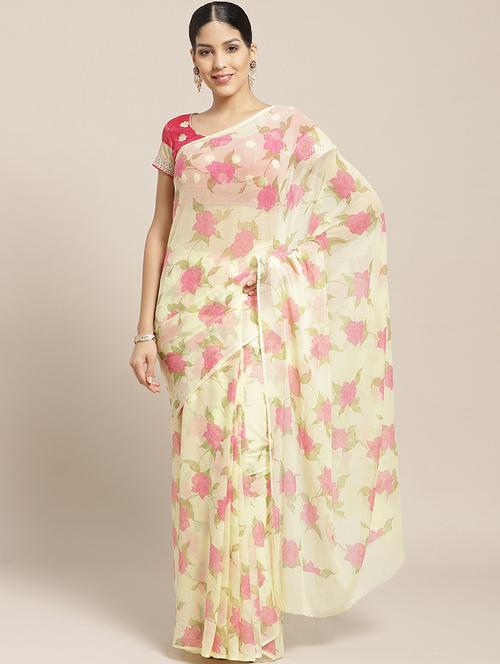 floral printed saree with blouse - 17258517 - Very Small Image - 1
