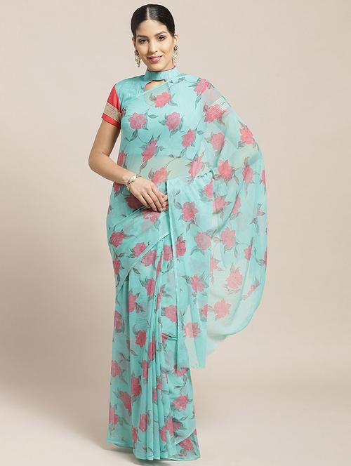 floral printed saree with blouse - 17258518 - Very Small Image - 1