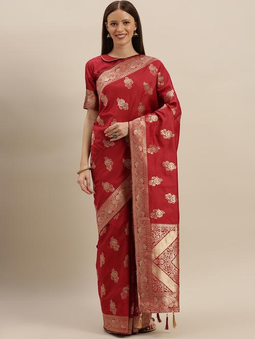 self design banarasi saree with blouse - 17258869 - Very Small Image - 1