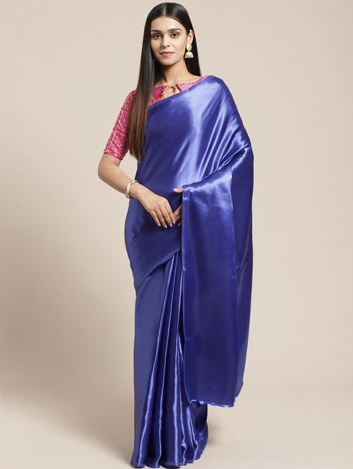 solid plain saree with blouse - 17259013 - Very Small Image - 1