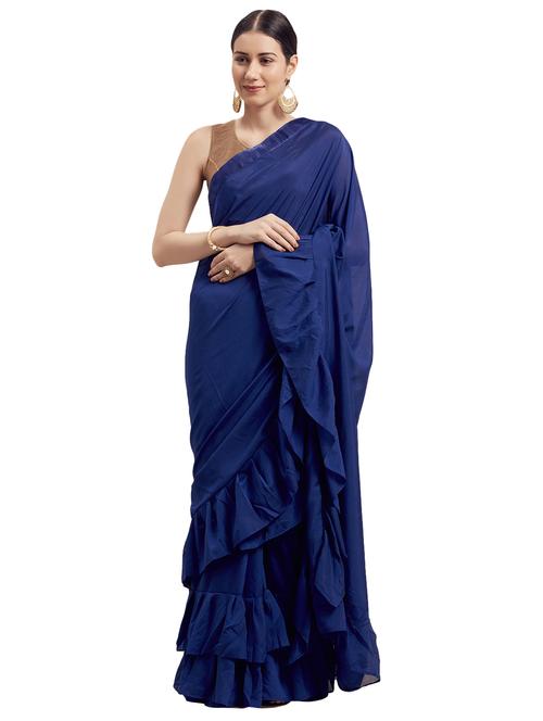 ruffle solid plain saree with blouse - 17260366 - Very Small Image - 1