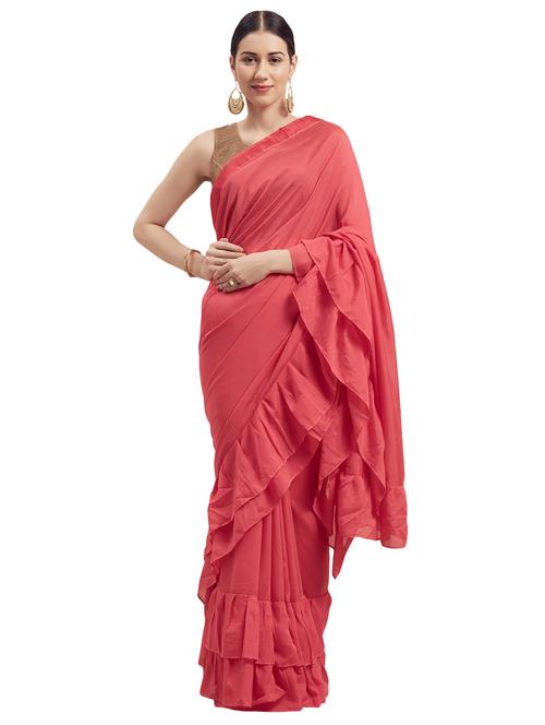 ruffle solid plain saree with blouse - 17260367 - Very Small Image - 1
