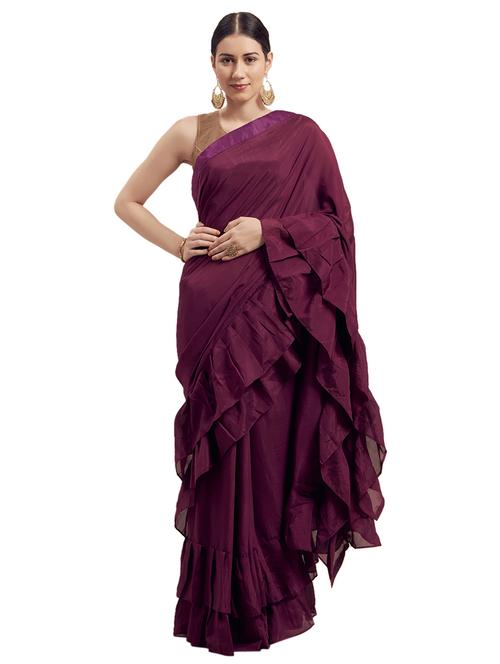 ruffle solid plain saree with blouse - 17260369 - Very Small Image - 1