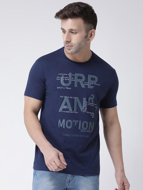 navy blue front print t-shirt - 17260761 - Very Small Image - 1