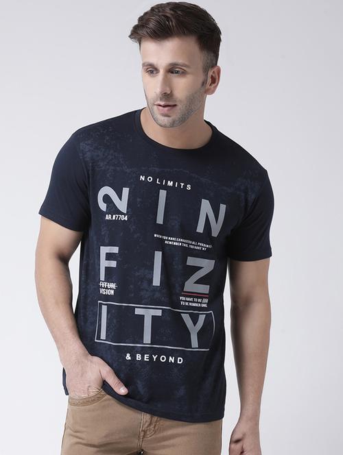 navy blue front print t-shirt - 17260765 - Very Small Image - 1