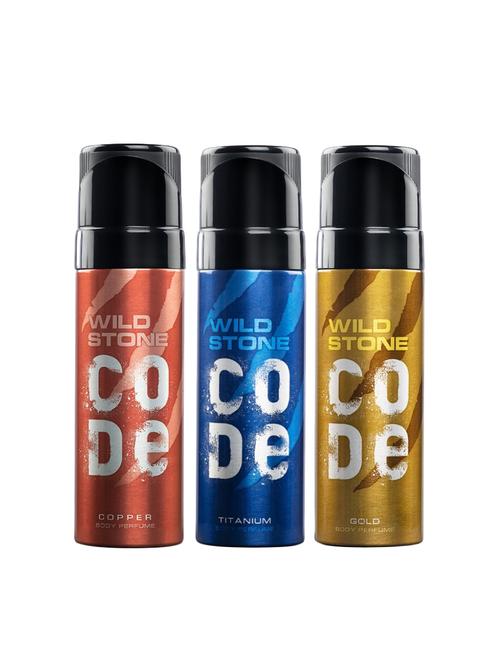 wild stone code titanium, copper and gold body perfume for men 120ml (pack of 3) - 17260865 - Very Small Image - 1