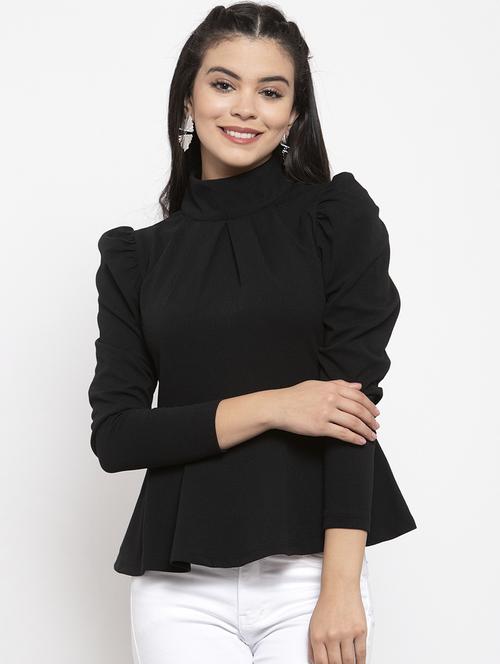 mock neck solid peplum top - 17261768 - Very Small Image - 1
